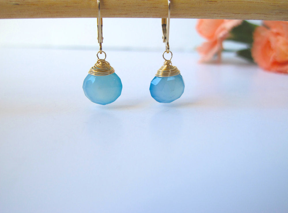 14kt Gold Filled Chalcedony Drop Leverback Earrings